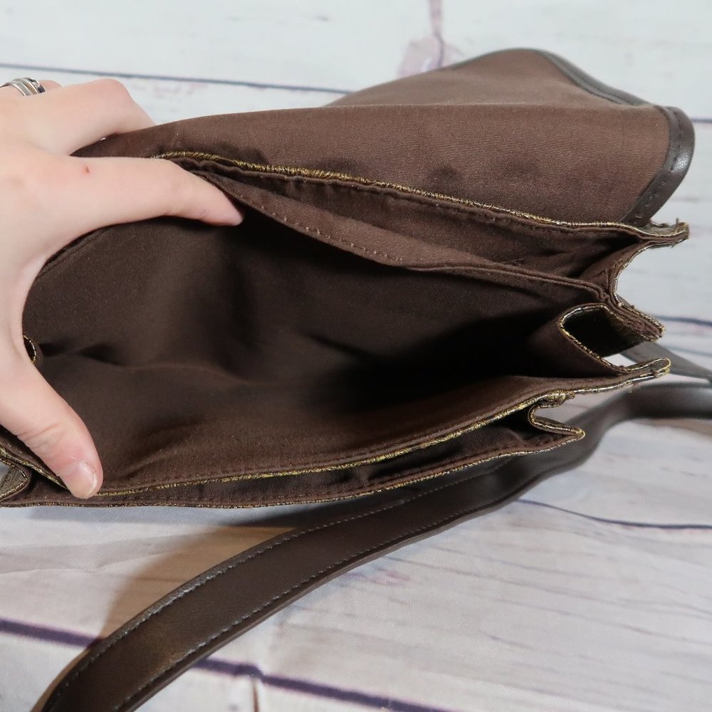 Women's Embossed Paisley Leather Crossbody Bag - Brown - Picture 5 of 7